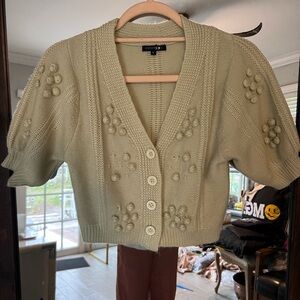 Papermoon Light Green Bobble-Embellished Cropped Cardigan Small